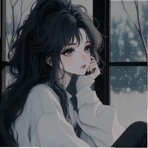 Ảnh anime cô gái tóc đen dài với vẻ đẹp lạnh lùng và quyến rũ