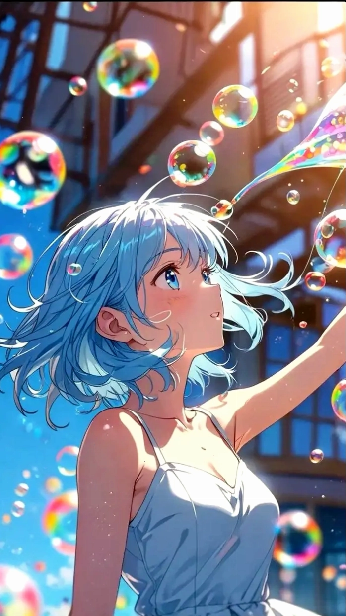 Ảnh anime nữ xanh dương 2D dễ thương