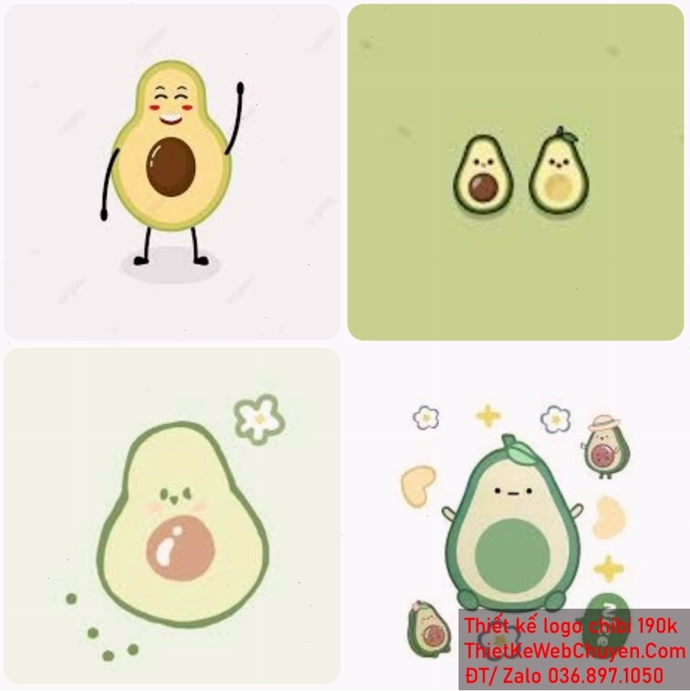 Ảnh avatar trái bơ chibi cute với biểu cảm ngộ nghĩnh