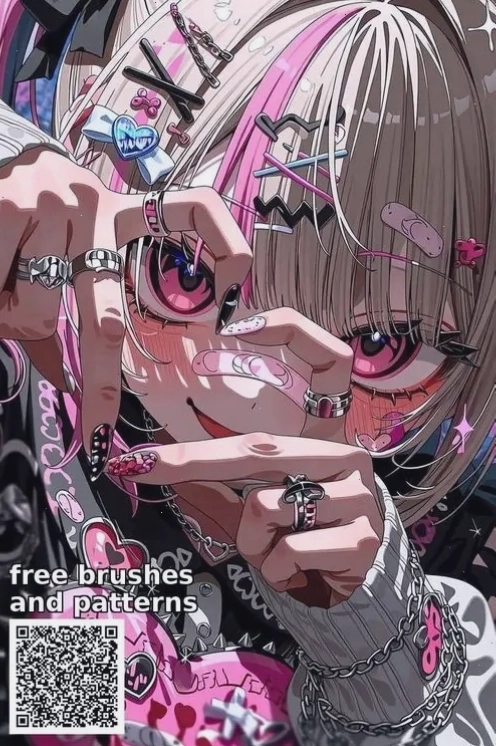 Ảnh cô gái anime tóc hồng nổi loạn với phong cách graffiti