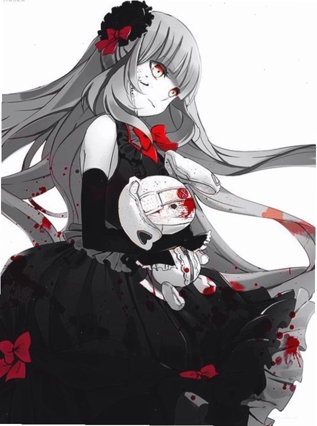 Ảnh gái anime cầm búp bê kinh dị