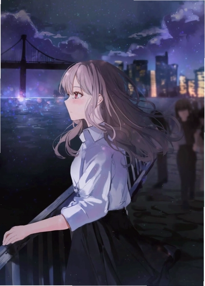 Ảnh gái xinh anime buồn nhìn bầu trời đêm xa xăm
