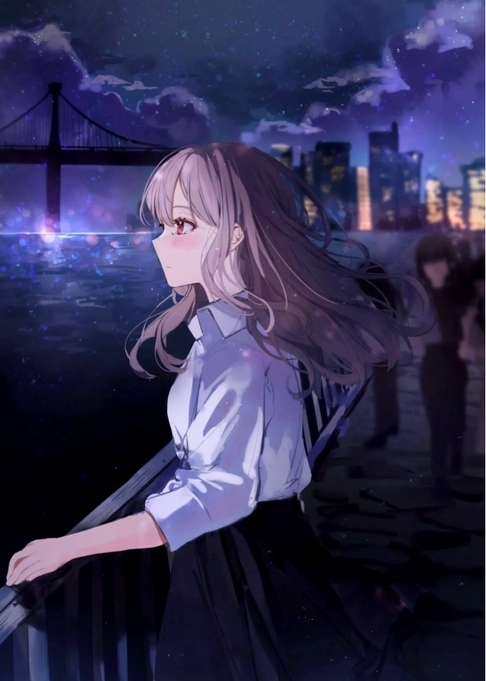 Ảnh gái xinh anime đang đứng buồn nhìn về bầu trời đêm xa xăm