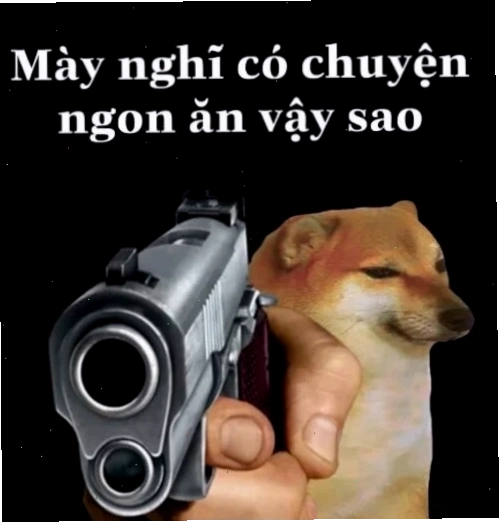 Ảnh meme Cheems cầm súng tạo dáng ngầu lòi