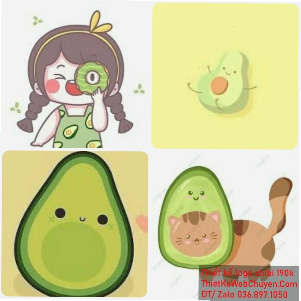 Avatar bơ cute hình trái bơ đang ngồi