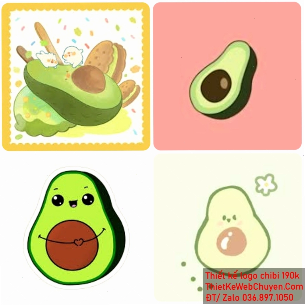 Avatar trái bơ chibi đáng yêu với phụ kiện nơ