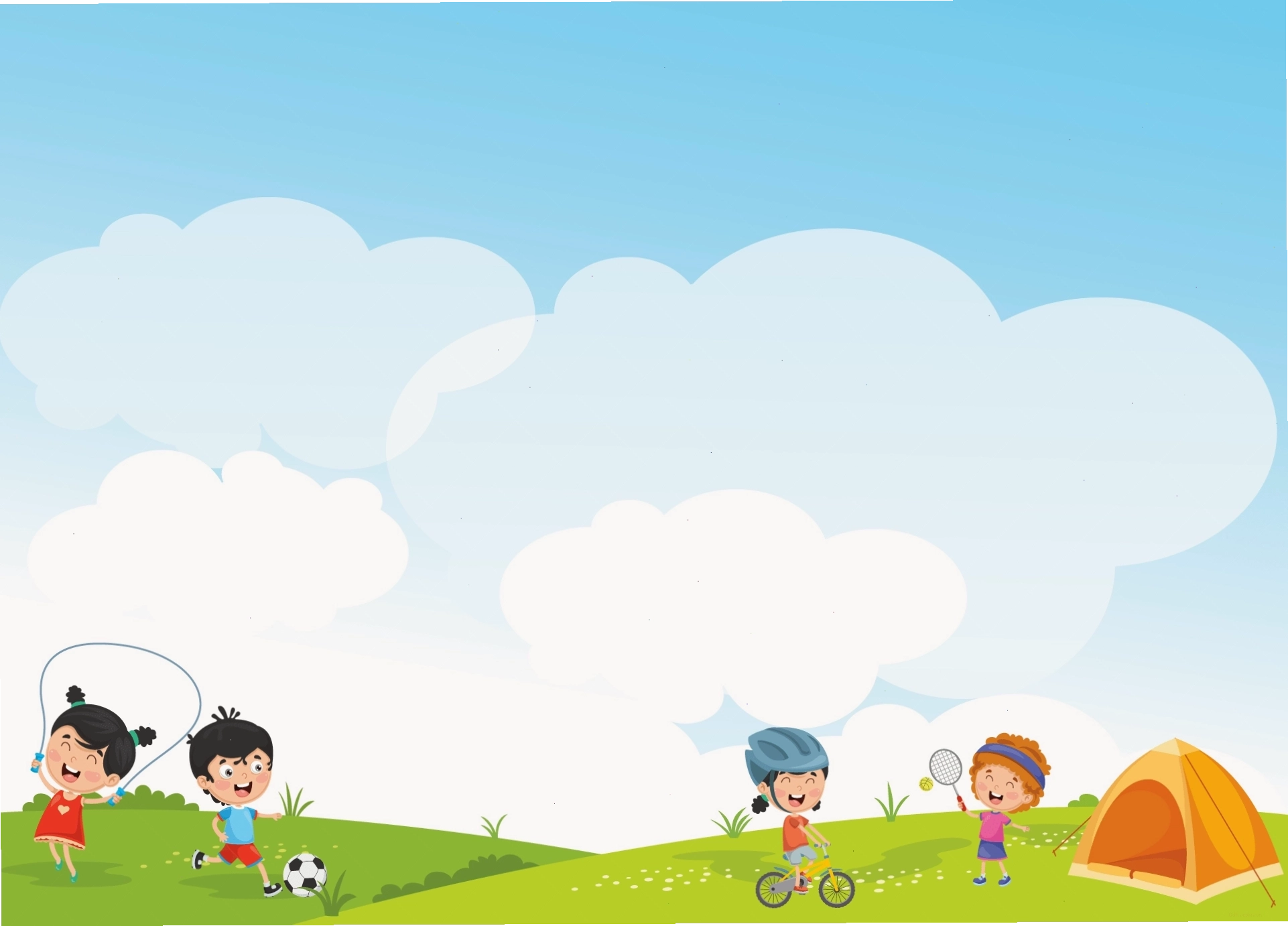 Background mầm non với hình ảnh ngôi nhà, công viên và hoa lá