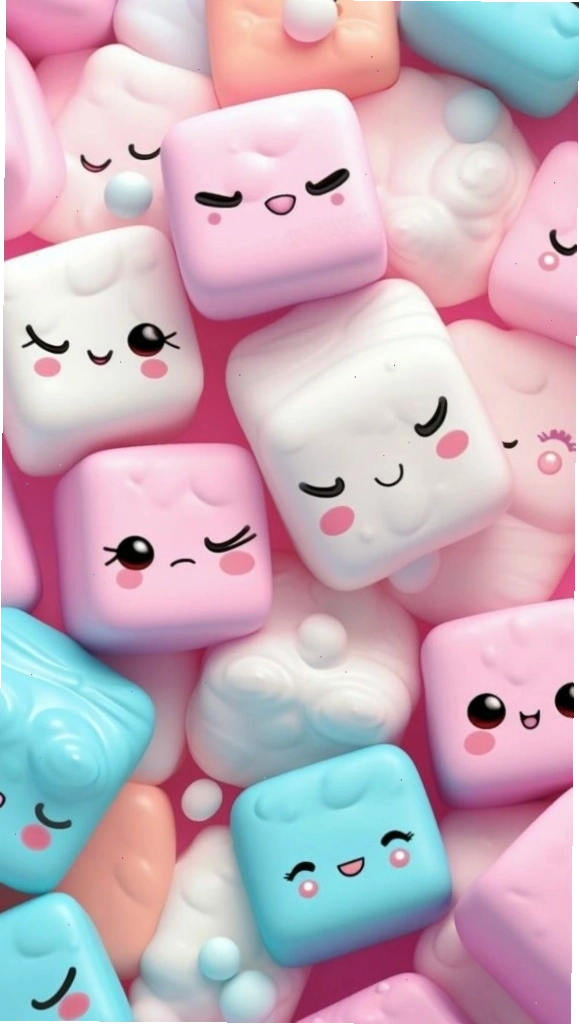 Bánh kẹo dẻo cute rực rỡ sắc màu trên hình nền màu hồng nhạt
