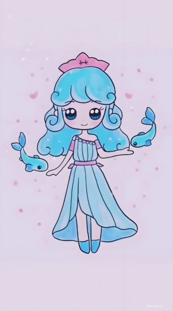 Biểu tượng cung Song Ngư Chibi với nét vẽ ngộ nghĩnh