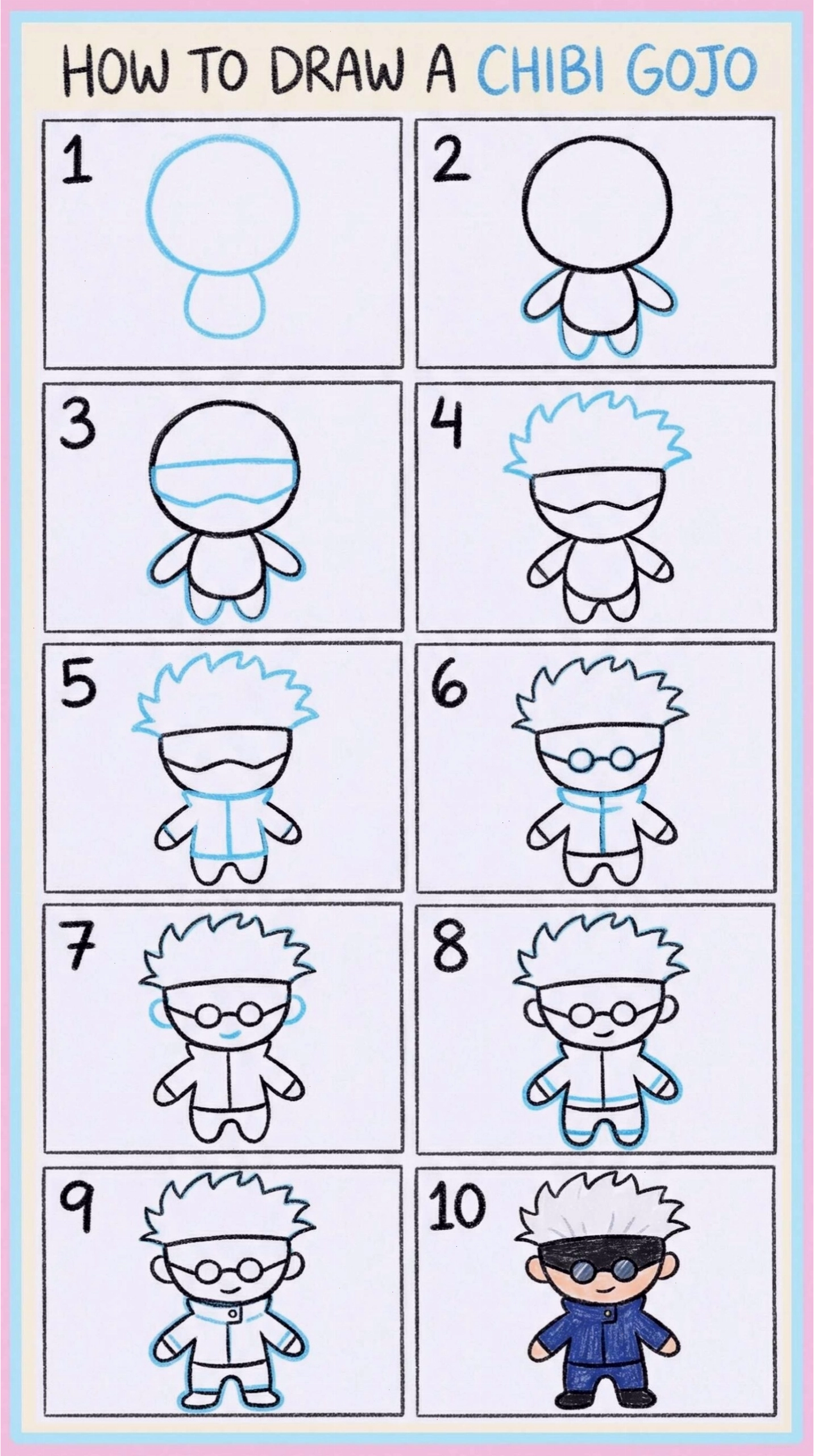 Các bước hướng dẫn vẽ Gojo Chibi chi tiết qua hình ảnh minh họa