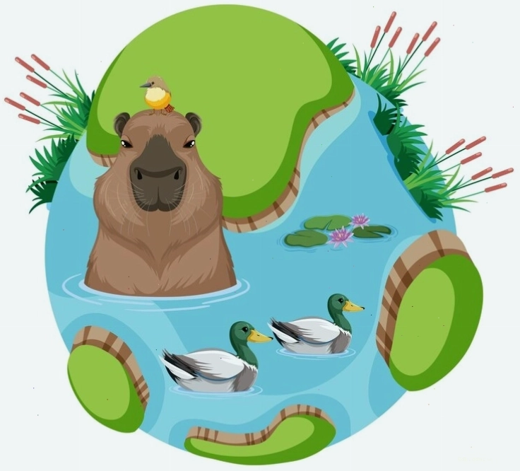 Capybara chibi đang ăn cỏ