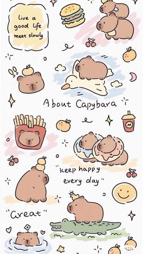 Capybara chibi ngồi cạnh hồ nước