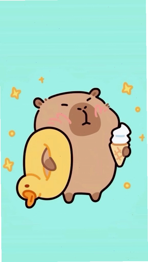 Capybara cõng vịt vàng thể hiện sự vô tri trên nền xanh