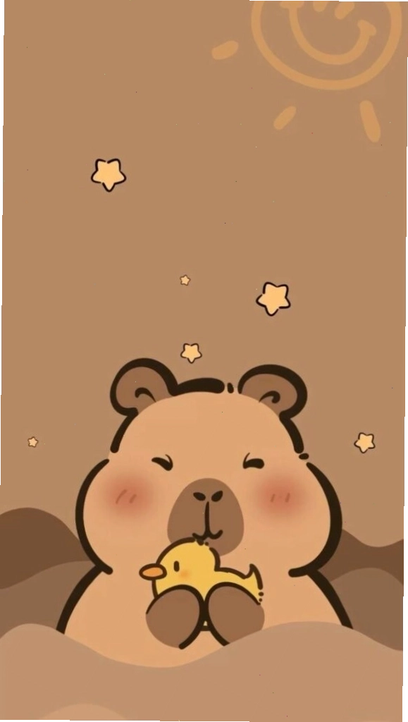 Capybara ôm chú vịt vàng với vẻ mặt đơ