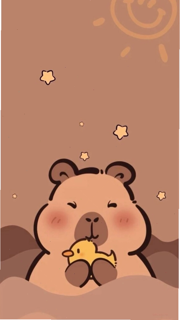 Capybara ôm chú vịt vàng với vẻ mặt đơ