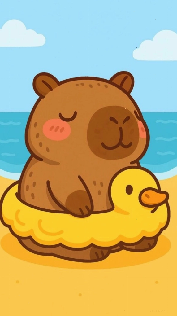 Capybara thư giãn tắm biển trên phao vịt, biểu cảm vô ưu