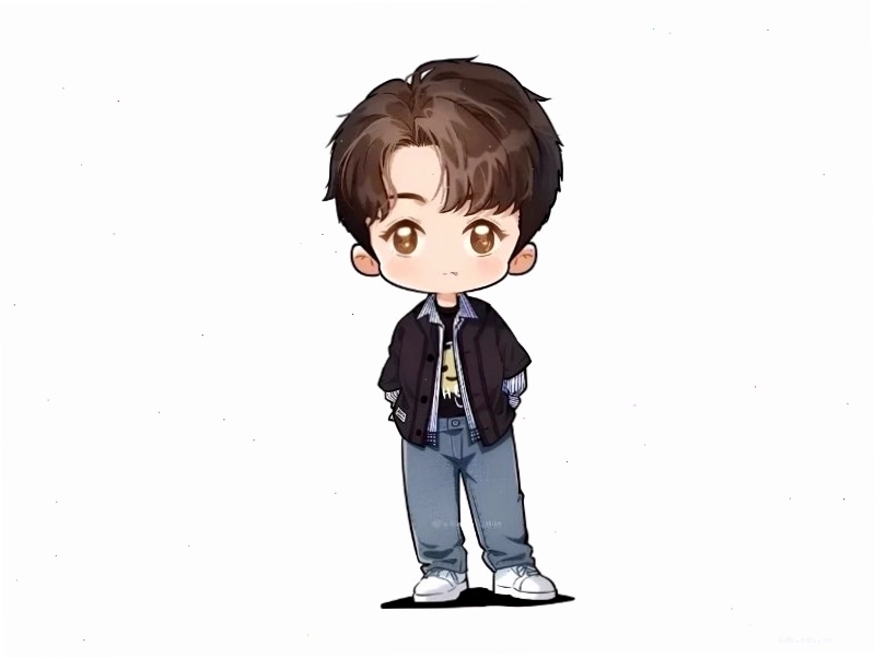 Chàng trai chibi với mái tóc mái ngố và biểu cảm lạnh lùng