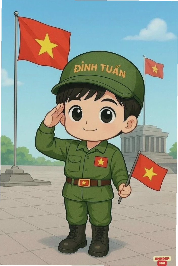 Chibi bộ đội Việt Nam đang thực hiện động tác chào quân nhân