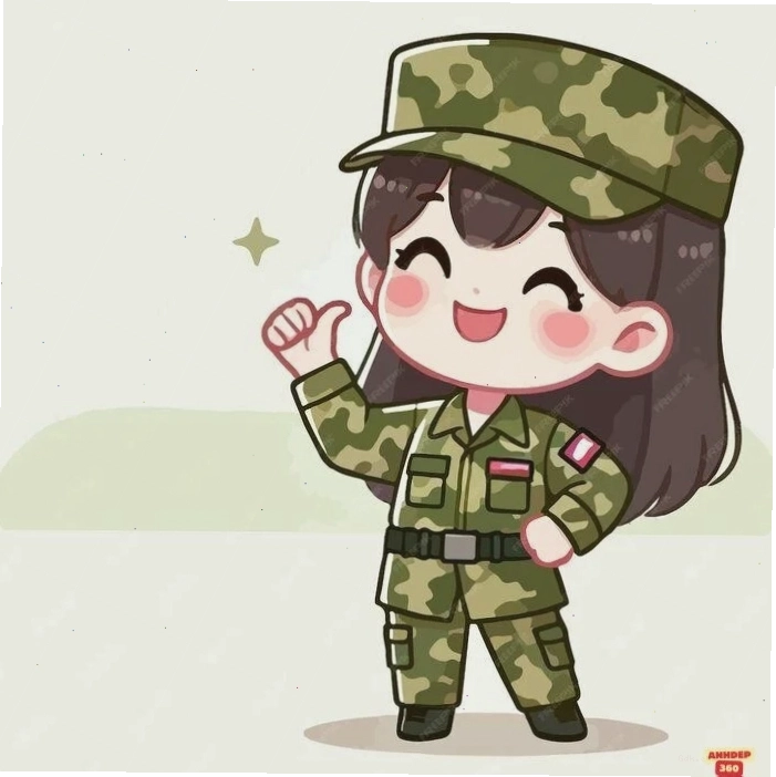 Chibi bộ đội Việt Nam nữ xinh xắn trong trang phục quân ngũ