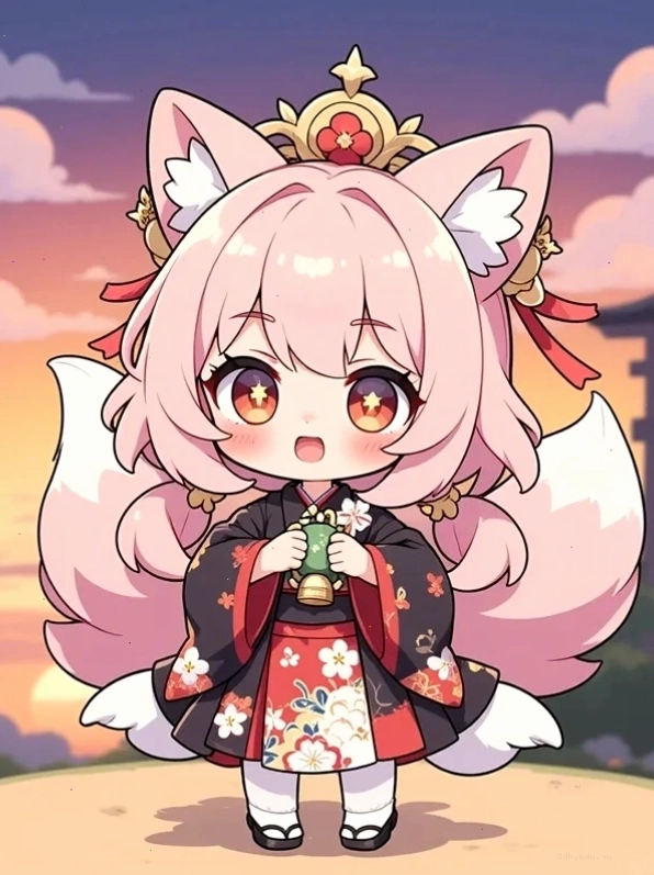 Chibi dễ thương với phụ kiện nơ đỏ