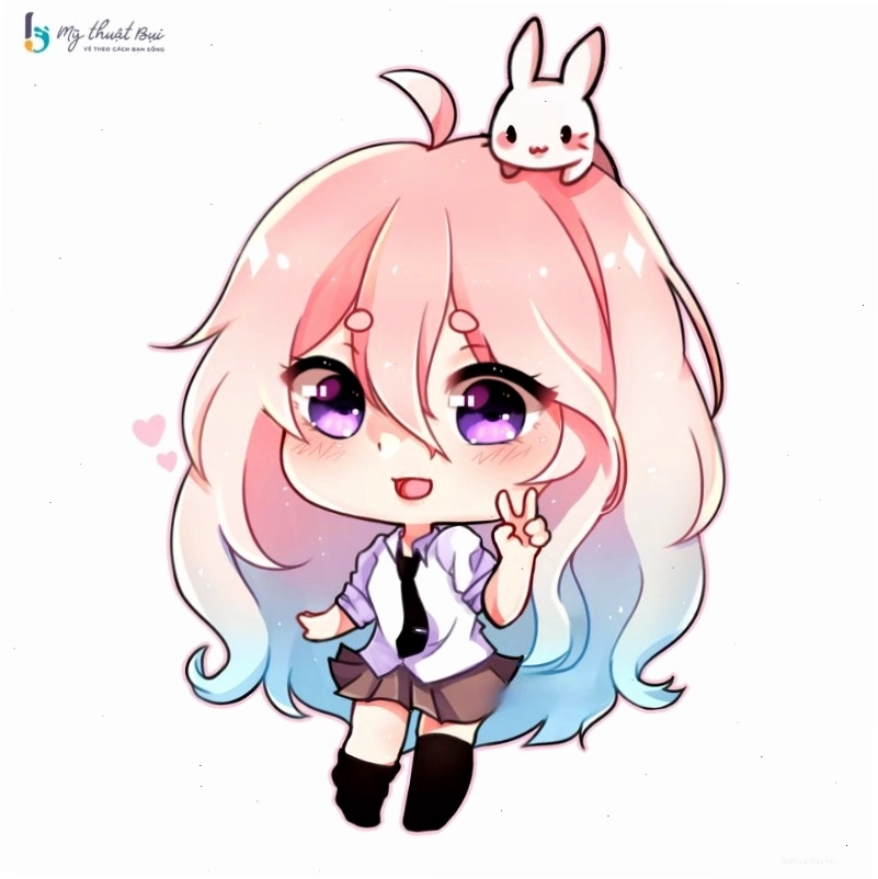 Chibi nữ với trang phục cá tính và mái tóc nổi bật