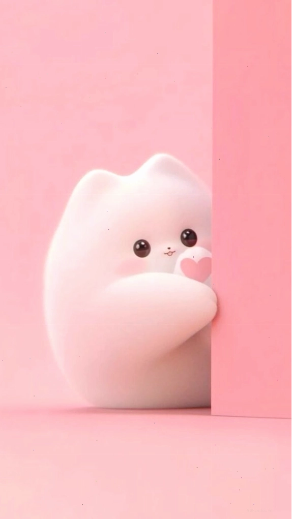 Chú mèo bông trắng muốt tan chảy trong sắc hồng tạo nên hình nền màu hồng nhạt cute