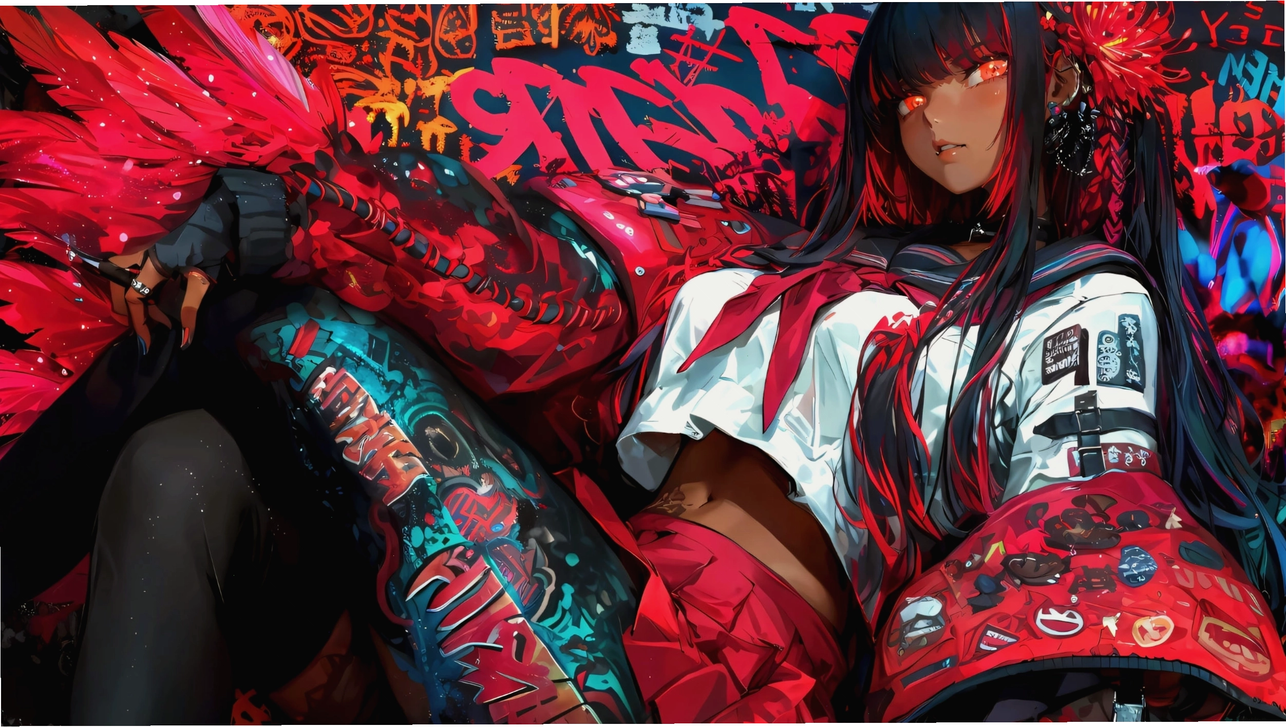 Cô gái anime ngồi bên cửa sổ nhìn ra thành phố