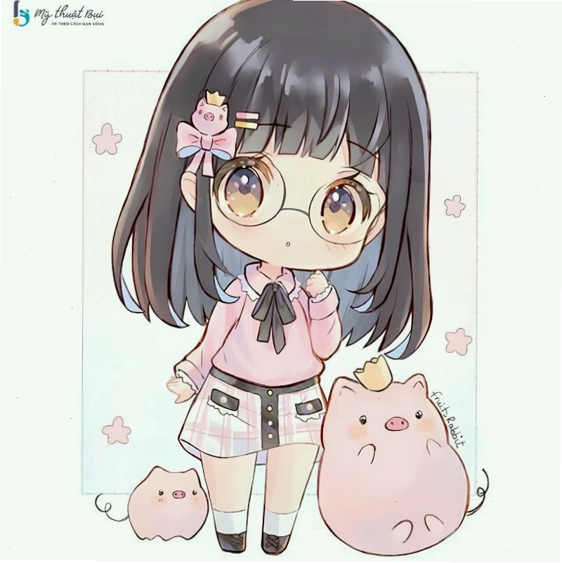 Cô gái chibi với ánh mắt sắc sảo và nụ cười bí ẩn