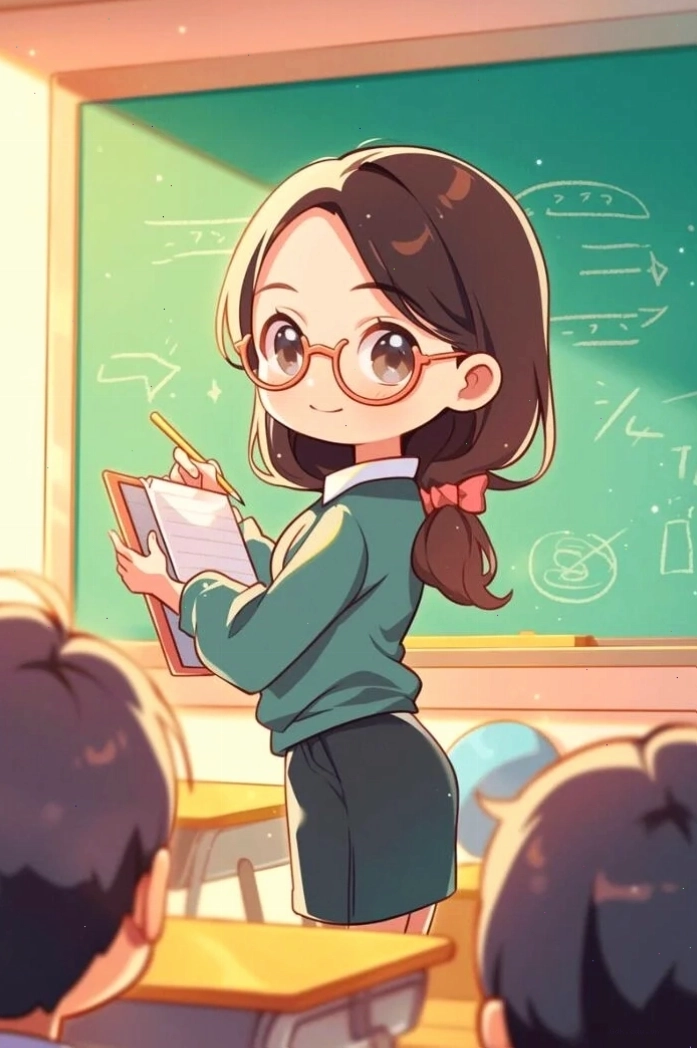 Cô giáo và học sinh chibi trong trang phục áo dài