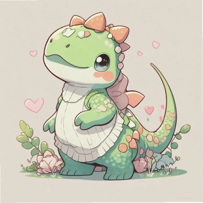 Con khủng long chibi với biểu cảm ngộ nghĩnh