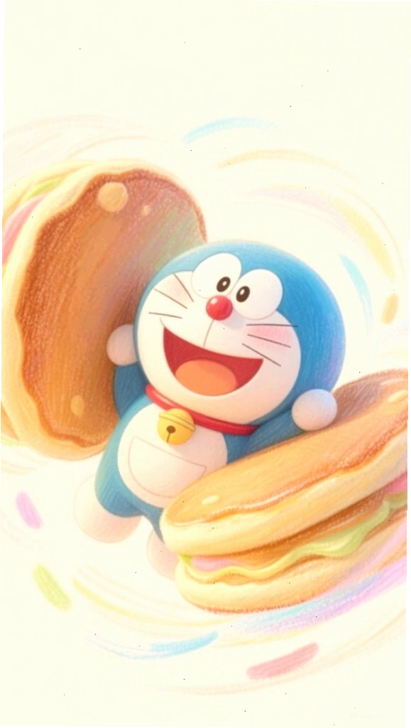 Doremon chibi đang măm măm bánh rán, siêu dễ thương cho màn hình điện thoại