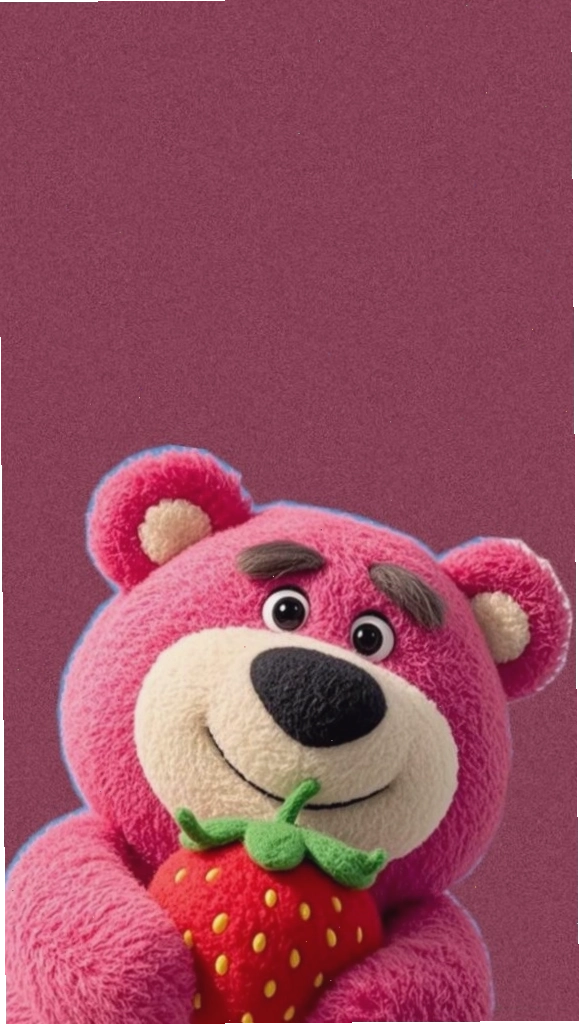 Gấu Lotso ôm dâu tây, hình ảnh đáng yêu và ngọt ngào