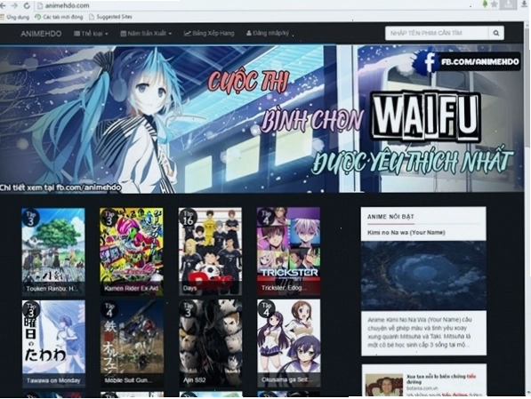 Giao diện Animevietsub.org với danh sách các anime được sắp xếp khoa học