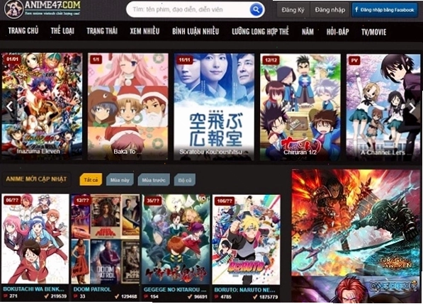 Giao diện trang web xem anime Anime 47 với nhiều tựa phim hấp dẫn