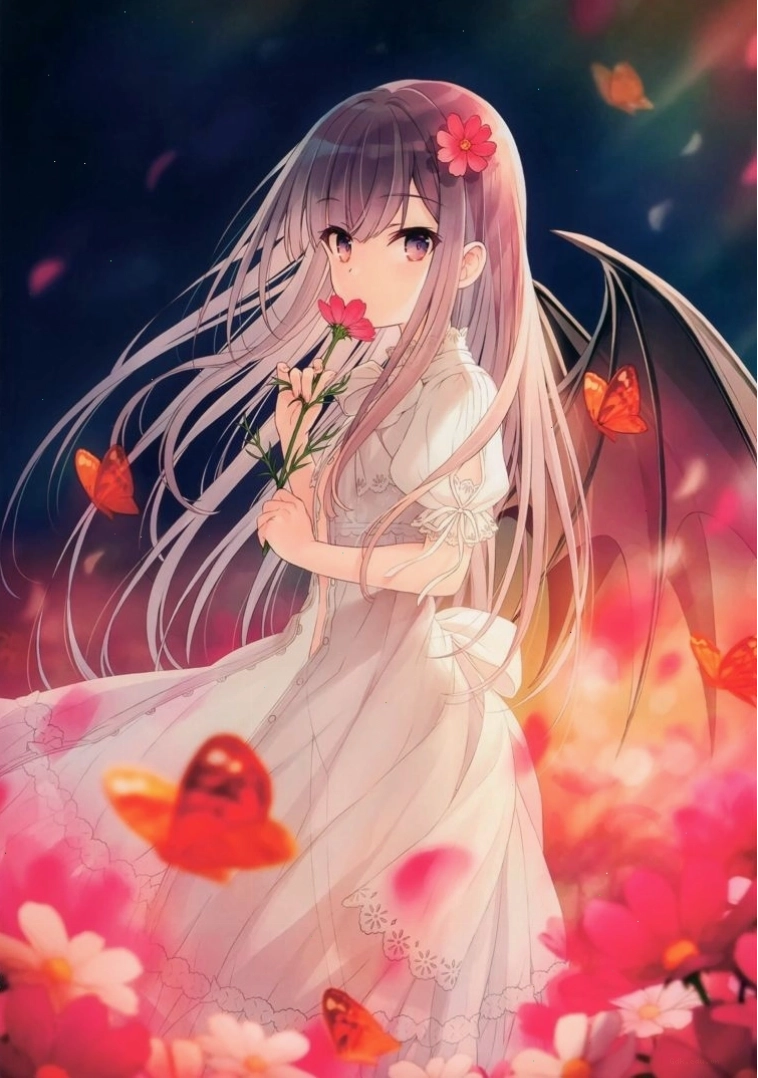 Hình ảnh anime girl dễ thương nhưng mạnh mẽ với đôi cánh ác quỷ