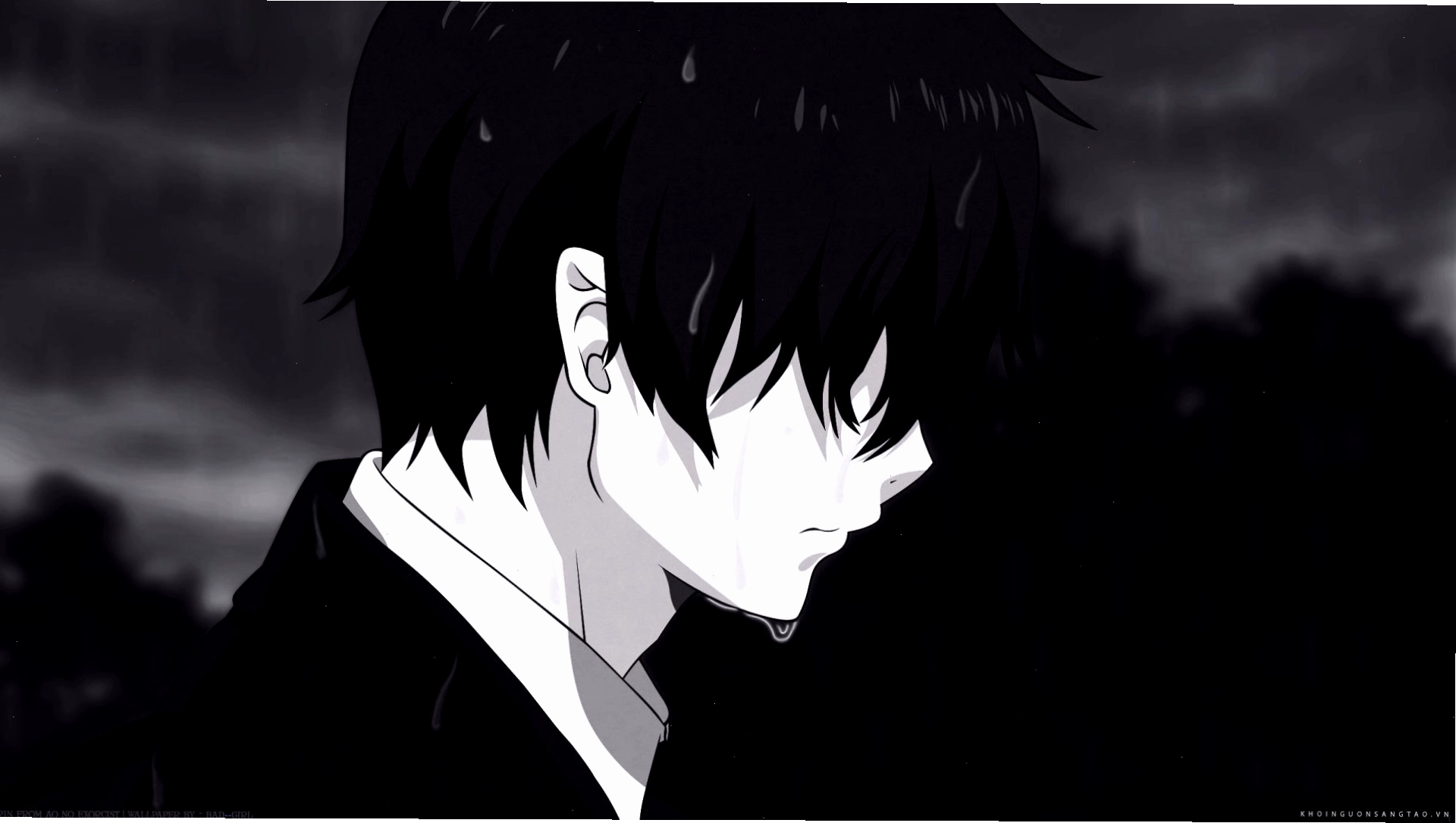 Hình ảnh anime trắng đen với đường nét tinh tế và biểu cảm sâu lắng