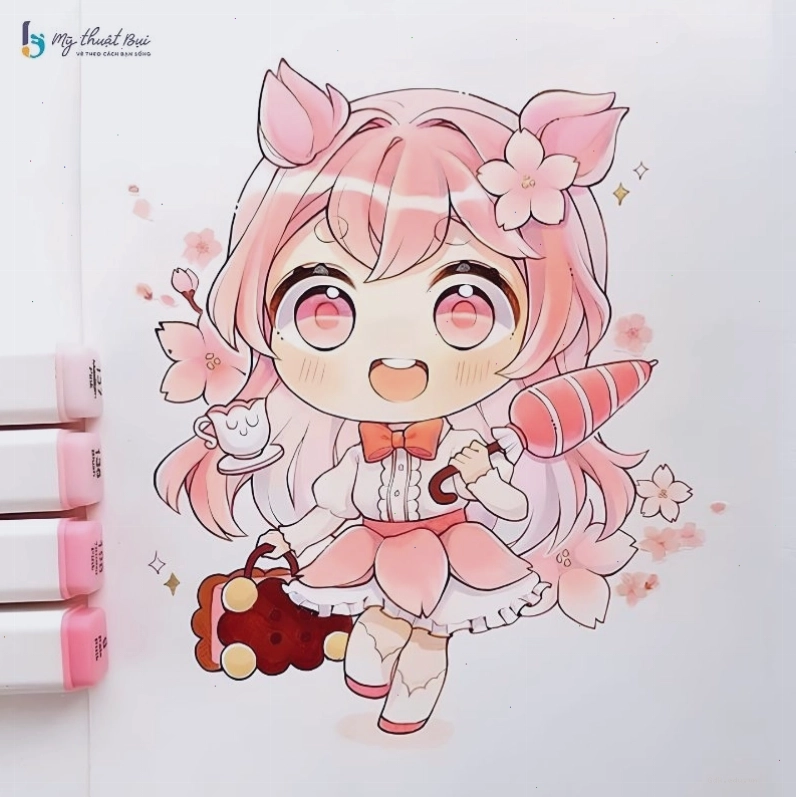 Hình ảnh chibi nữ dễ vẽ với khuôn mặt bầu bĩnh