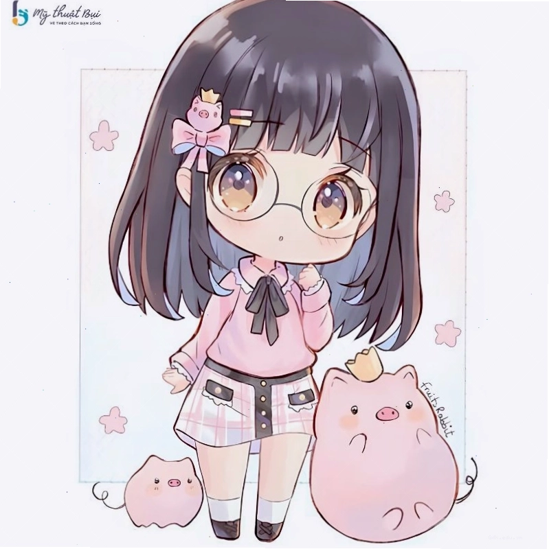 Hình ảnh cô gái chibi dễ thương với mái tóc hồng nổi bật
