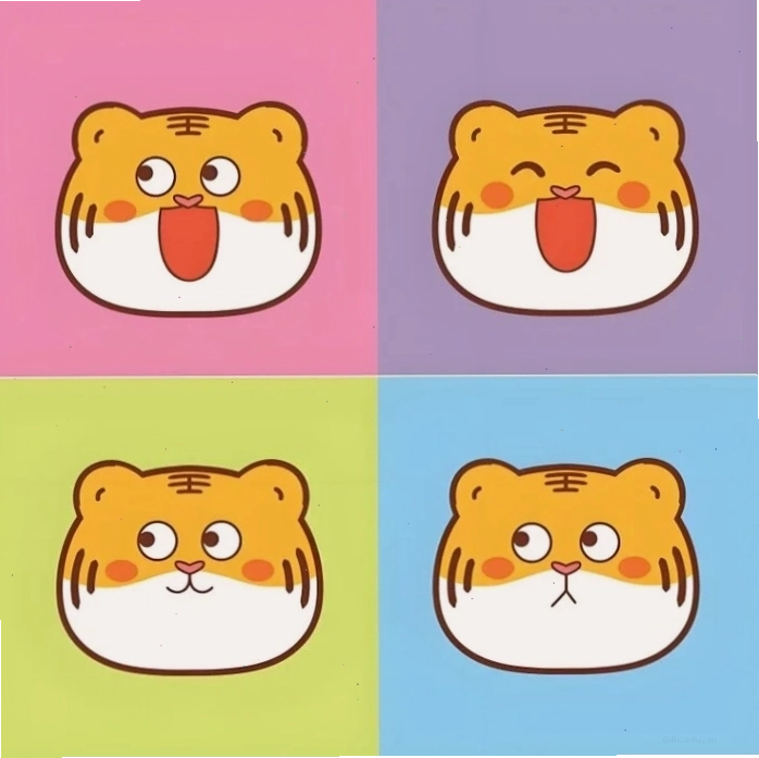 Hình ảnh con hổ chibi đang ngồi với vẻ mặt tò mò