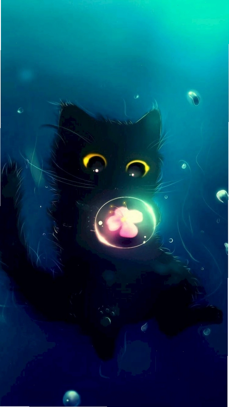 Hình ảnh mèo đen chibi đáng yêu với đôi mắt to tròn