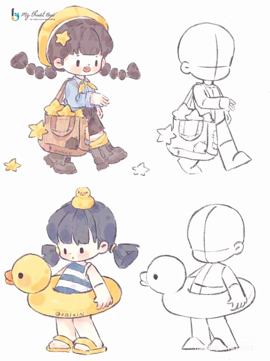 Hình ảnh minh họa các bước vẽ chibi