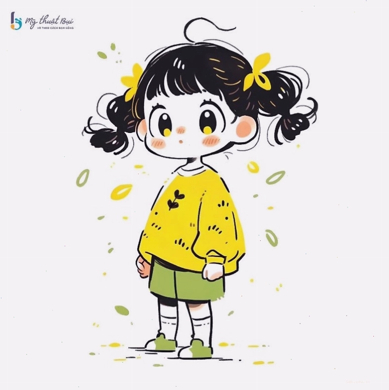 Hình anime nữ cute chibi với đôi mắt to tròn và nụ cười rạng rỡ