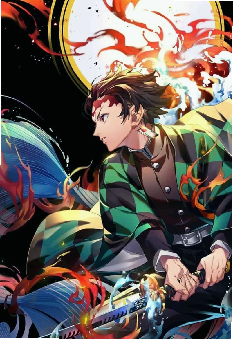 Hình Anime Tanjiro ngầu lòi với thanh kiếm bùng cháy