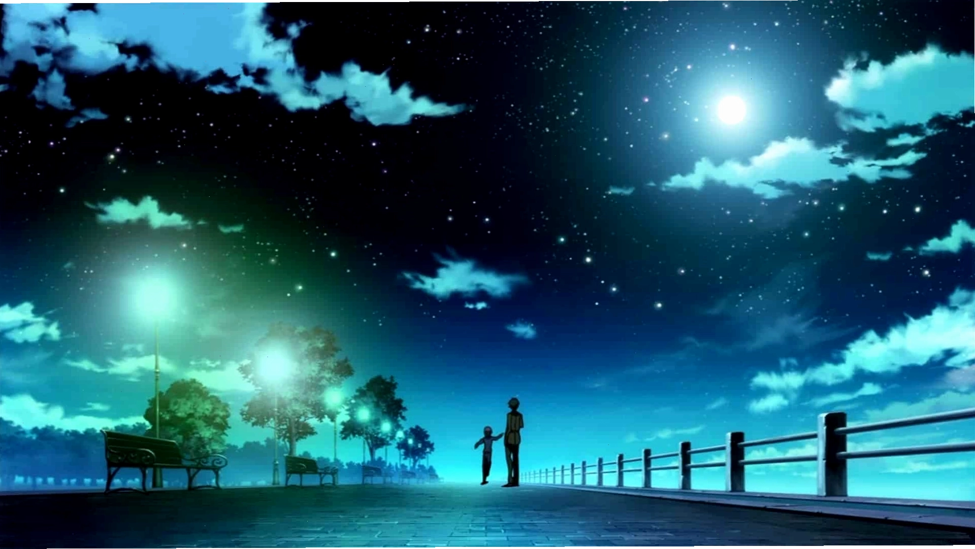Hình bầu trời đêm đẹp Anime với phong cách vẽ độc đáo