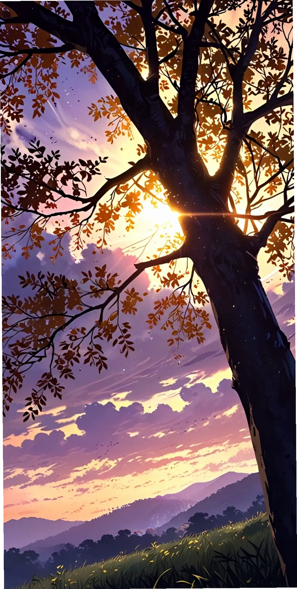 Hình Nền Anime Cây Hoàng Hôn Mùa Thu