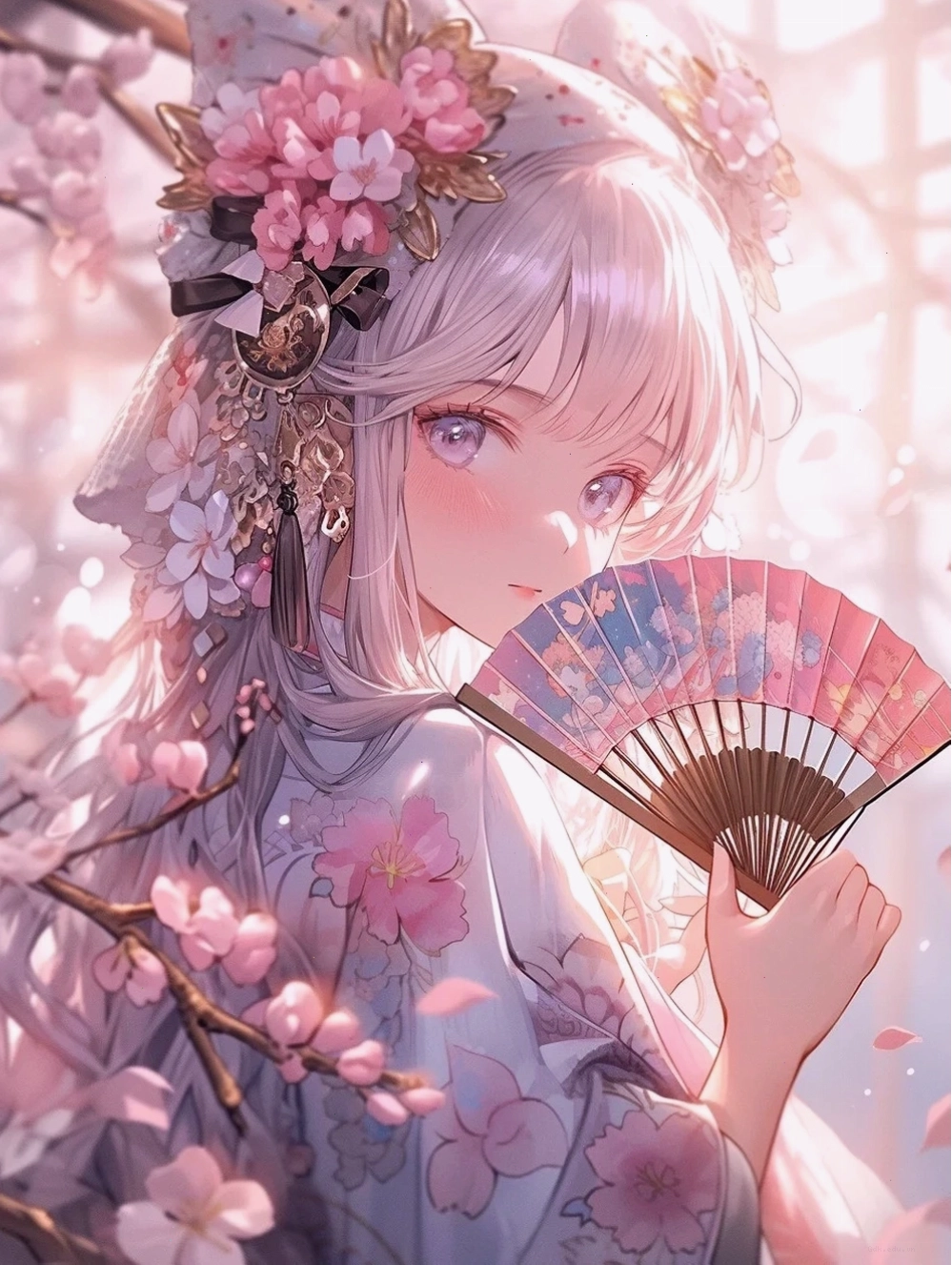 Hình nền anime cô gái dưới gốc hoa anh đào