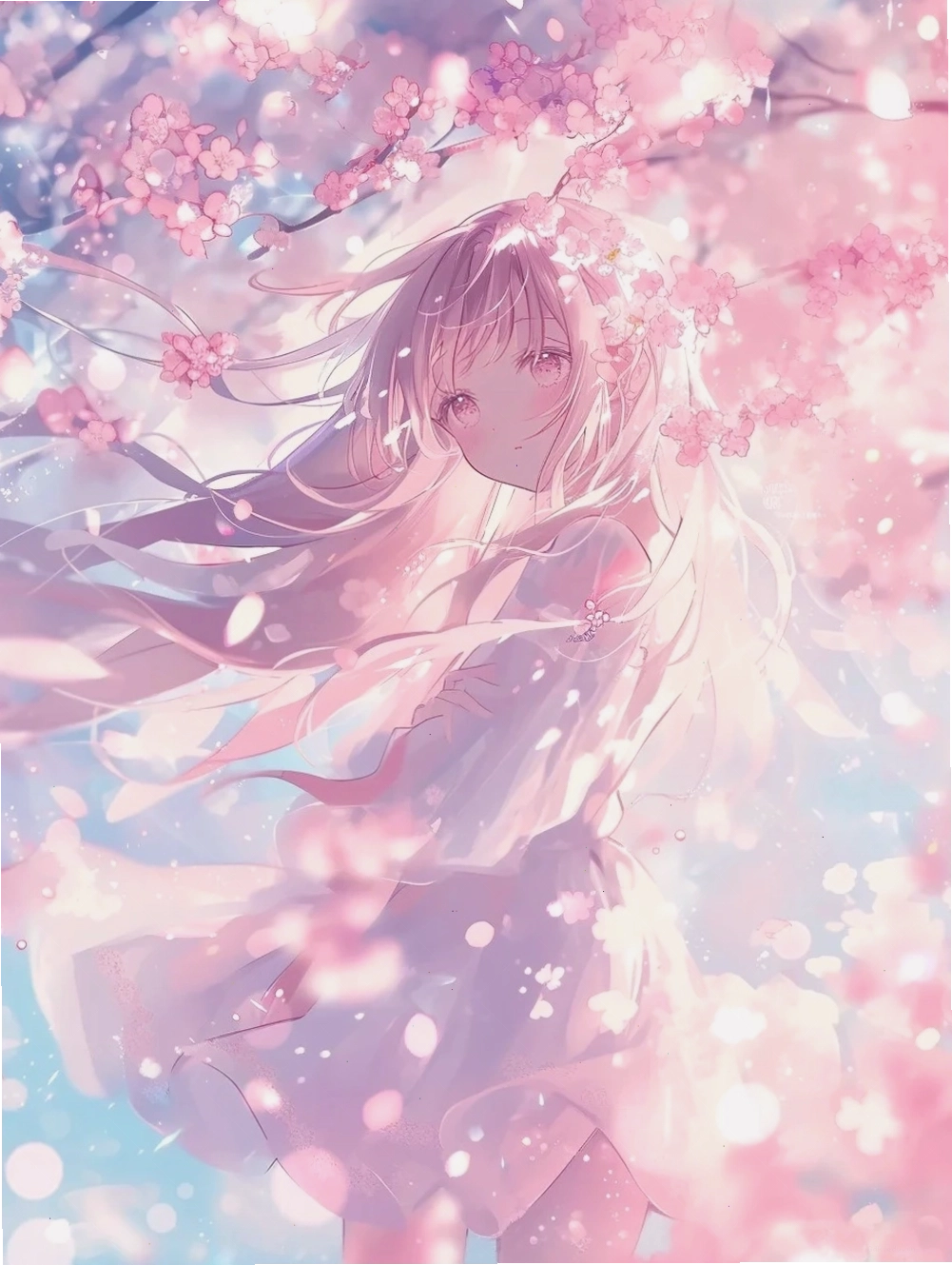 Hình nền anime đêm ngắm hoa anh đào
