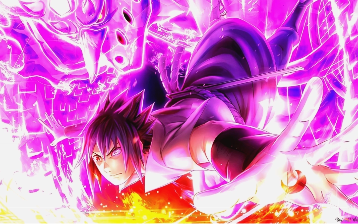 Hình nền anime nhân vật Sasuke trong phiên bản mạnh nhất với phong thái ngầu