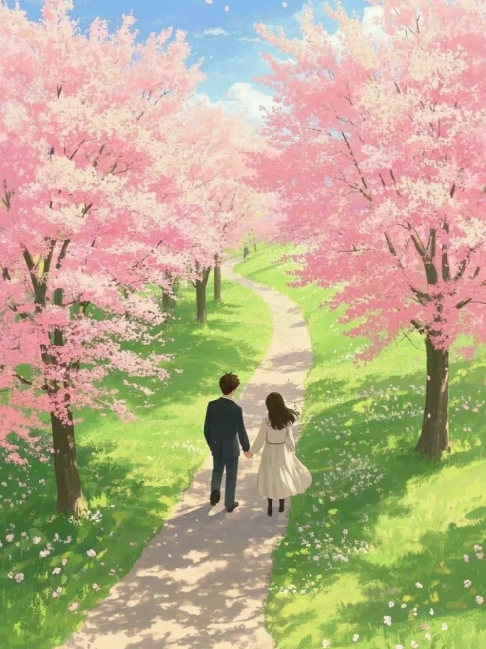 Hình nền anime phong cảnh hoa anh đào mùa xuân