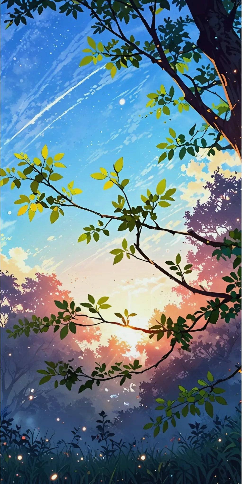 Hình Nền Bầu Trời Hoàng Hôn Rừng Anime